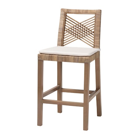 Bali & Pari Poltak Modern Bohemian Grey Natural Kubu Rattan and Mahogany Wood Counter Stool 245-13717-ZORO
